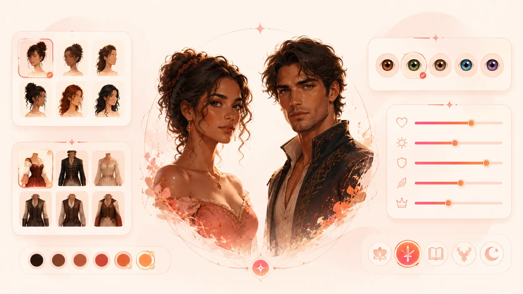 Character customization screen for building unique romance characters in My Spicy Vanilla